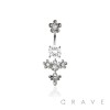 316L SURGICAL STEEL CZ MULTI FLOWER MARQUISE ROUND CZ DANGLE CZ BELLY BUTTON NAVEL RING 